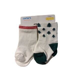 Carters Just One You Baby Socks 6 12 Months 2 Pack Christmas Trees Red‎ Stripe